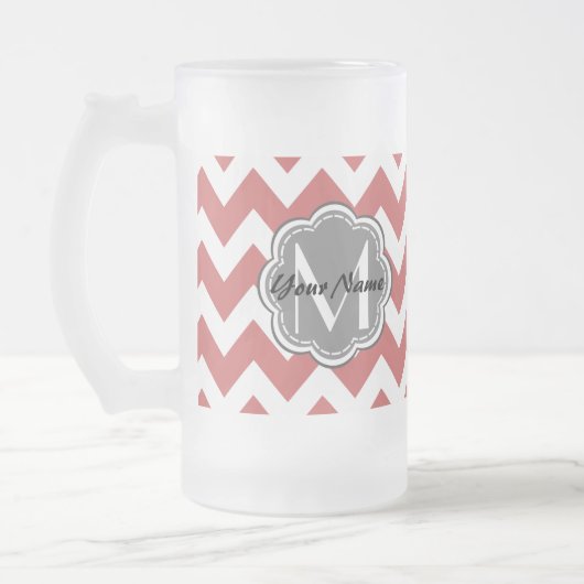 Indische Rode Chevron Floral Gray Monogram Matglas Bierpul (Links)
