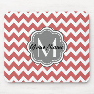 Indische Rode Chevron Floral Gray Monogram Muismat