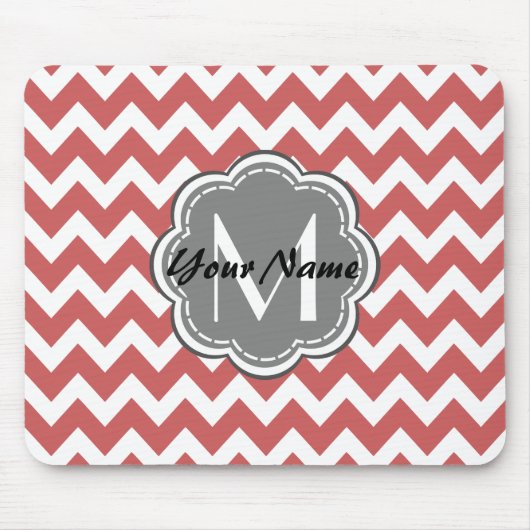 Indische Rode Chevron Floral Gray Monogram Muismat (Voorkant)