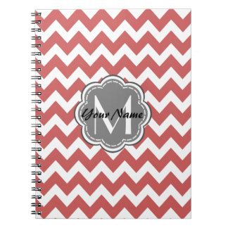 Indische Rode Chevron Floral Gray Monogram Notitieboek