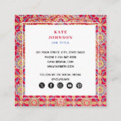 Indische rode geometrische QR-code Sociale media-p Vierkante Visitekaartje (Achterkant)