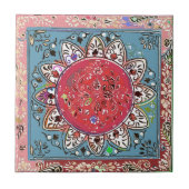 Indische Rode Zonnebloempel Rode Floral Tile Tegeltje (Voorkant)