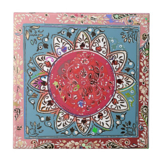 Indische Rode Zonnebloempel Rode Floral Tile Tegeltje