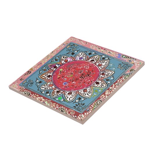 Indische Rode Zonnebloempel Rode Floral Tile Tegeltje (Zijkant)