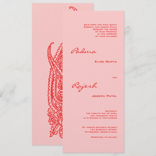 Indische roze en rode paisley bruiloft kaart (Voorkant / Achterkant)