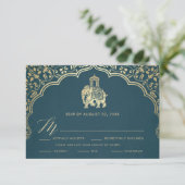 Indische RSVP-kaart voor bruiloft, wit en goud Kaart (Staand voorkant)