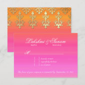 Indische RSVP-kaart voor weddenschap Damasroze Sin RSVP Kaartje (Voorkant / Achterkant)