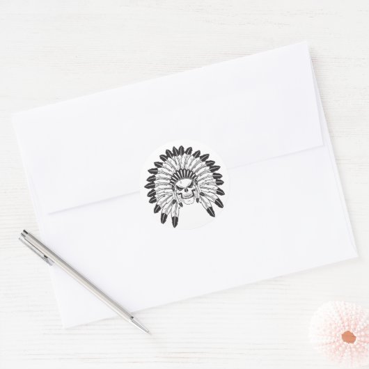 Indische schedelhoofd ronde sticker (Envelop)