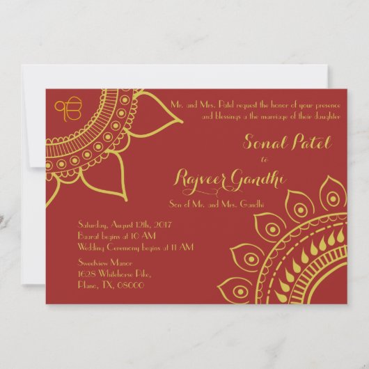 Indische SIkh Ik Onkar Wedding Invite Mehndi Sange Kaart (Voorkant)