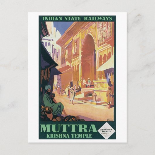 Indische staatsspoorwegen Muttra Krishna Temple Briefkaart (Voorkant)