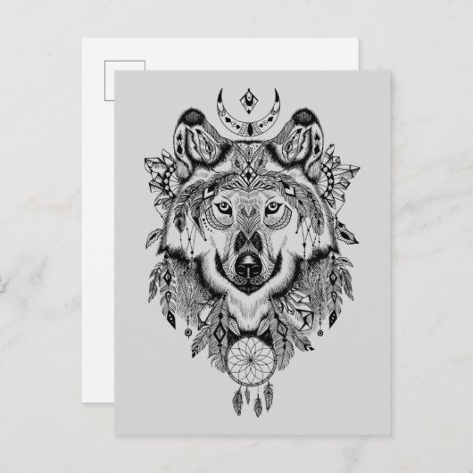 Indische stam Wolf Briefkaart (Voorkant / Achterkant)