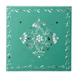 Indische Stijl Groen 2 Floral Tile Tegeltje