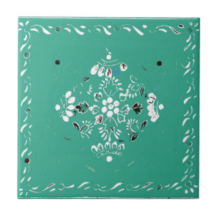 Indische Stijl Groen 2 Floral Tile Tegeltje
