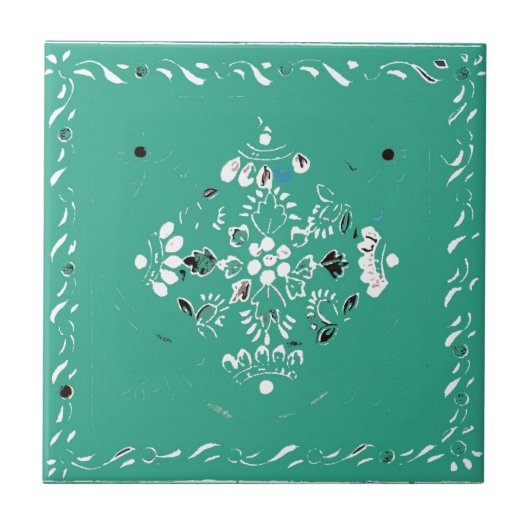 Indische Stijl Groen 2 Floral Tile Tegeltje (Voorkant)