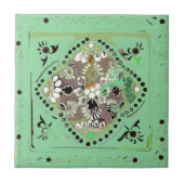 Indische Stijl Groene Floral Tile Tegeltje (Voorkant)