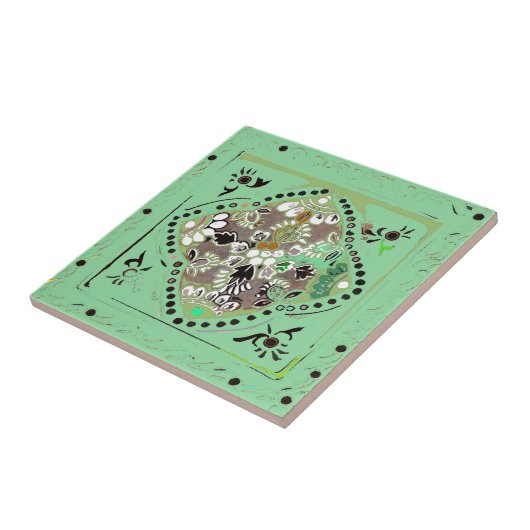 Indische Stijl Groene Floral Tile Tegeltje (Zijkant)