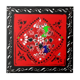Indische stijl Rood/Zwarte Floral Tile Tegeltje