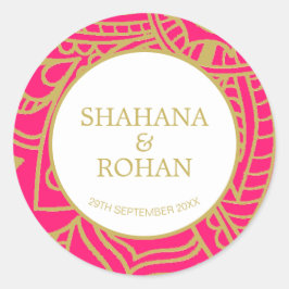 Indische Stijl Roze Goud Moderne Huwelijksklasse Ronde Sticker