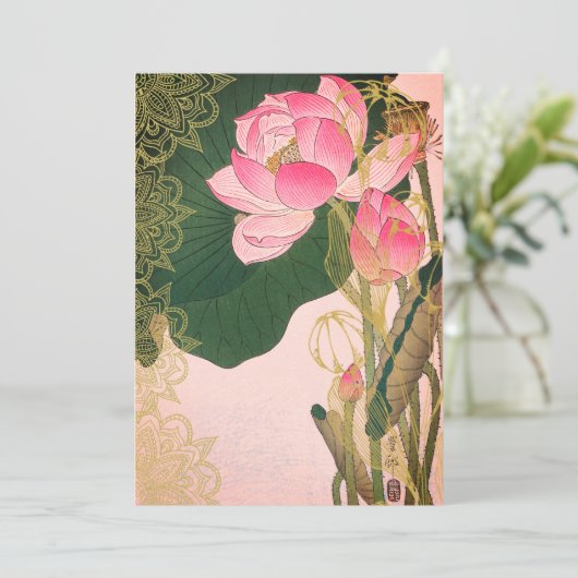 Indische stijl Weddenschap Water Lilley Pink Gold Kaart (Staand voorkant)
