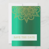Indische stijlgroene foto-bruiloft bewaart de datu aankondiging (Achterkant)