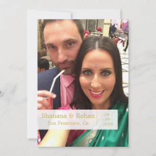 Indische stijlgroene foto-bruiloft bewaart de datu aankondiging