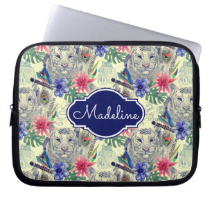  Indische stijltijgerpatroon   Jouw namen toevoege Laptop Sleeve
