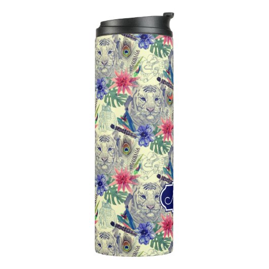  Indische stijltijgerpatroon | Jouw namen toevoege Thermosbeker (Gedraaid links)