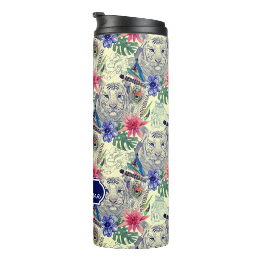  Indische stijltijgerpatroon | Jouw namen toevoege Thermosbeker (Geroteerd rechts)