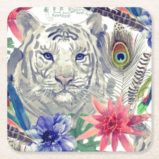 Indische stijltijgerpatroon Kartonnen Onderzetters (Voorkant)