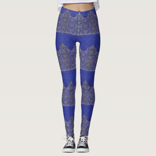 Indische tempelblauwe leggings-yoga leggings (Voorkant)