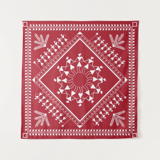 Indische tribale schilderijen. Warli Paintingart,  Wandkleed (Voorkant)