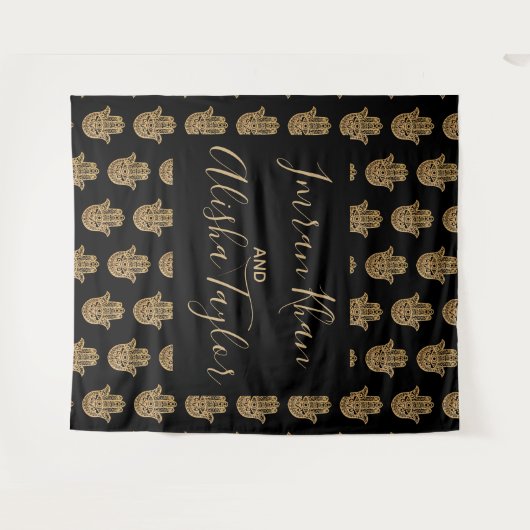 Indische trouwdatum Hamsa Goud Henna Wandkleed (Voorkant (horizontaal))