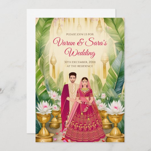 Indische trouwkaart Digitale Hindoe bruiloft uitno Kaart (Voorkant / Achterkant)