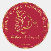 Indische trouwmaroon en goud Ganesha bedankt Ronde Sticker (Voorkant)