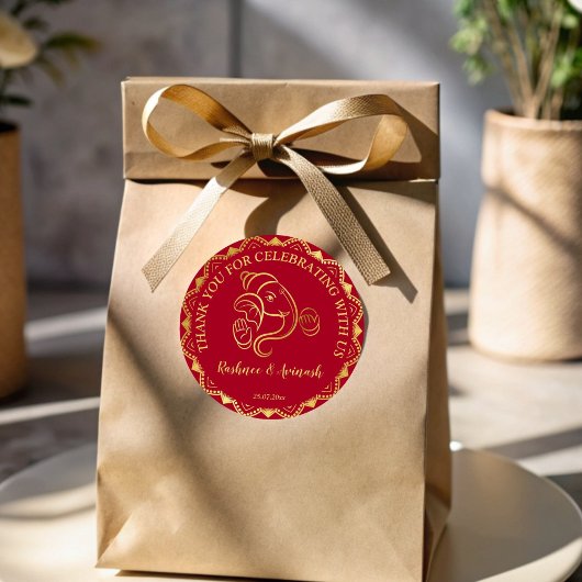 Indische trouwmaroon en goud Ganesha bedankt Ronde Sticker