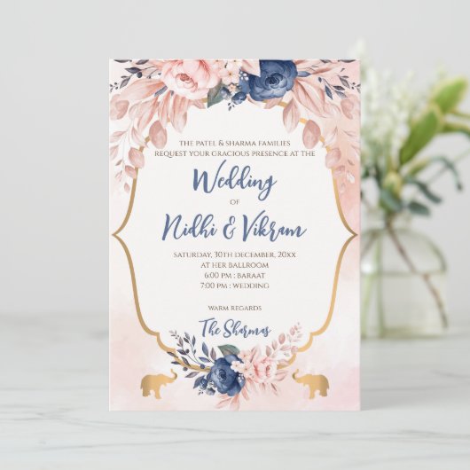 Indische trouwuitnodigingen en hindoe-trouwkaarten kaart (Staand voorkant)