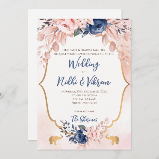 Indische trouwuitnodigingen en hindoe-trouwkaarten kaart (Voorkant / Achterkant)