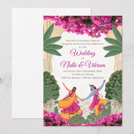 Indische trouwuitnodigingen en hindoe-trouwkaarten kaart (Voorkant / Achterkant)