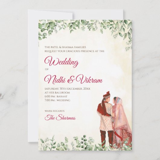 Indische trouwuitnodigingen en hindoe-trouwkaarten kaart (Voorkant)