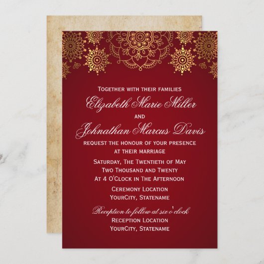 Indische uitnodiging, kies je kleur! kaart (Voorkant / Achterkant)