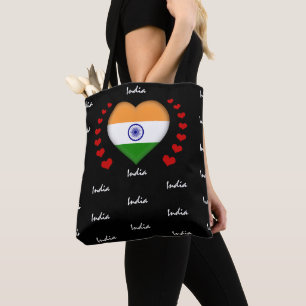 Indische vlag en hart, Indische vlag mode/sport Tote Bag