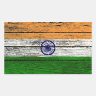 Indische Vlag met Ruw Houten Korreleffect Rechthoekige Sticker