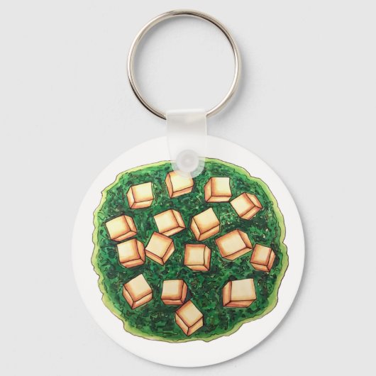 Indische voedselkaas Saag Paneer Spinach-kaas Sleutelhanger (Voorkant)