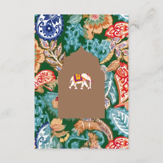 Indische volkskunst olifant beige bruiloft details informatiekaartje (Achterkant)