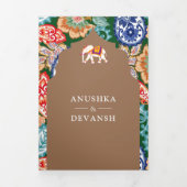 Indische volkskunst olifant beige bruiloft drieluik uitnodiging (Cover)