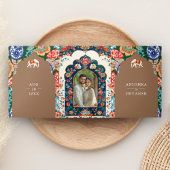 Indische volkskunst olifant beige bruiloft drieluik uitnodiging