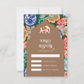 Indische volkskunst olifant beige bruiloft RSVP kaartje (Voorkant)