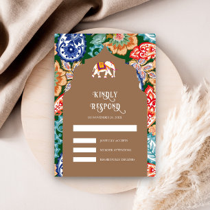 Indische volkskunst olifant beige bruiloft RSVP kaartje