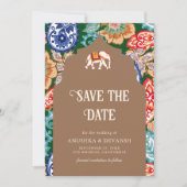 Indische volkskunst olifant beige bruiloft save the date (Voorkant)
