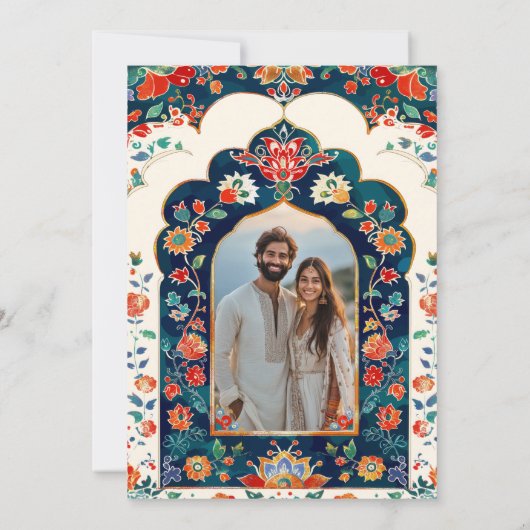 Indische volkskunst olifant beige bruiloft save the date (Achterkant)